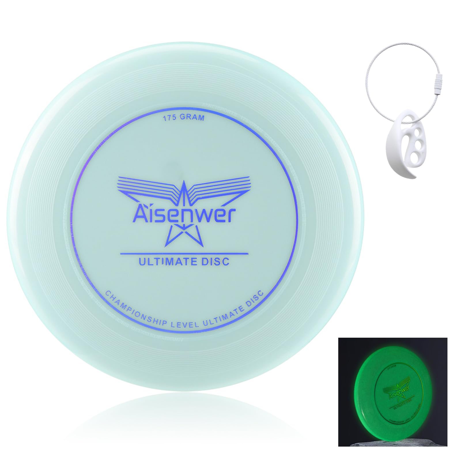 Ultimate frisbee disc 175 g, ultimate frisbee professional, ultimate flying disc, night frisbee, comes with matching frisbee buckle for easy transport, sports, beach, outdoor night play (green)