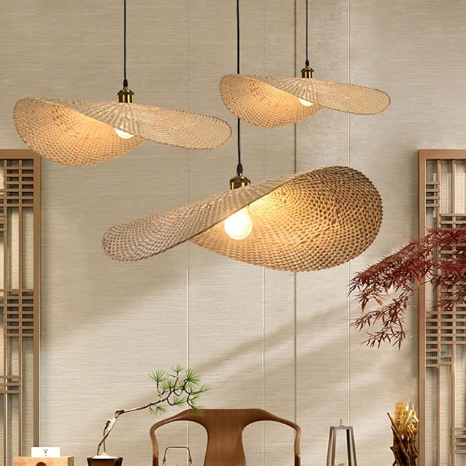 HAIIQU Strandlampenkap Met Slanke Rieten Kap Grote Bamboe Hanglamp Boheemse Hanglamp Als Vlinder Plafondlamp Kroonluchter Armatuur Voor Keuken Eetkamer photo 2