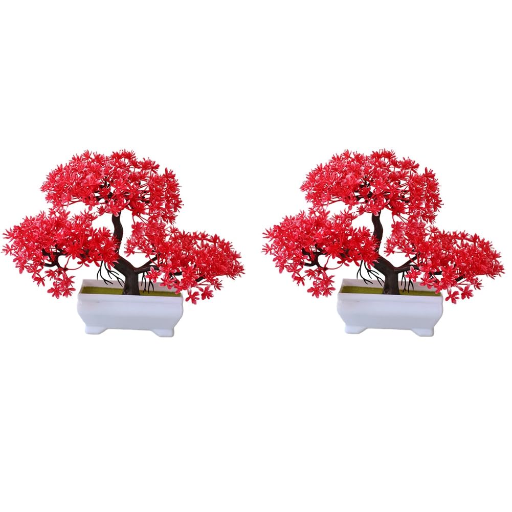 MOLERRI 2Pcs Artificial Plant Bonsai Plastic Small Tree Pot Fake Plant Flower Potted Ornaments for Home Room Table