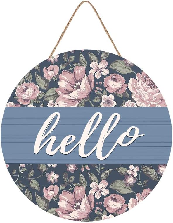 Letrero rústico de madera de hola, colorido letrero de porche para puerta de pared de otoño con flores, letrero colgante de madera vintage para