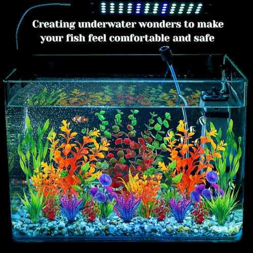 Image of QUOZUO Fish Tank Decorations Plastic Plants Large, Aquarium Artificial Plants Decor Colorful Ornament Safe for All Fish - 20pcs