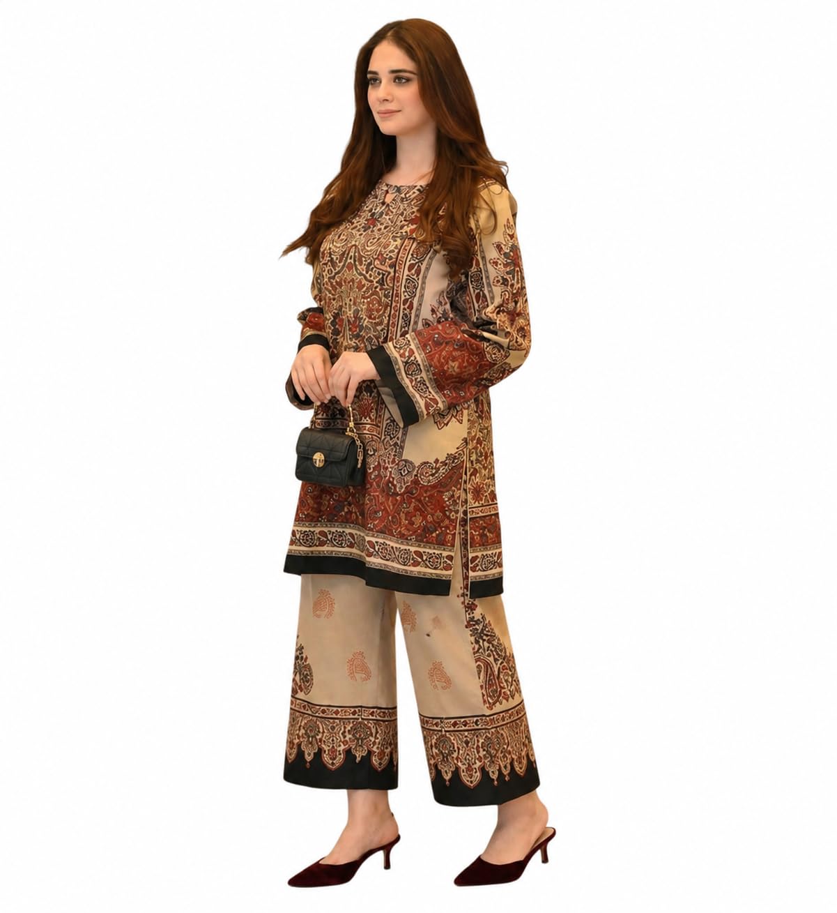 Women's Latest Brown And Beige Rayon Floral Digital Print Ethnic Regualr Fit Co-Ord Set-picture-26