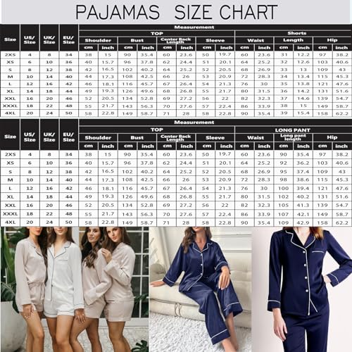 5Pcs XS-XXL Womens Silk Satin Pajamas Sets Long Pj Sets Button Down Pjs Set Loungewear Sleepwear2
