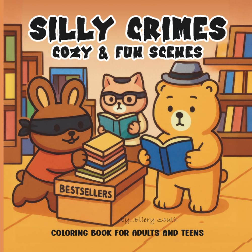 Silly Crimes Cozy & Fun Scenes: Coloring Book for Adults and Teens, Hand-drawn illustrations, Stress Relief, Relaxations
