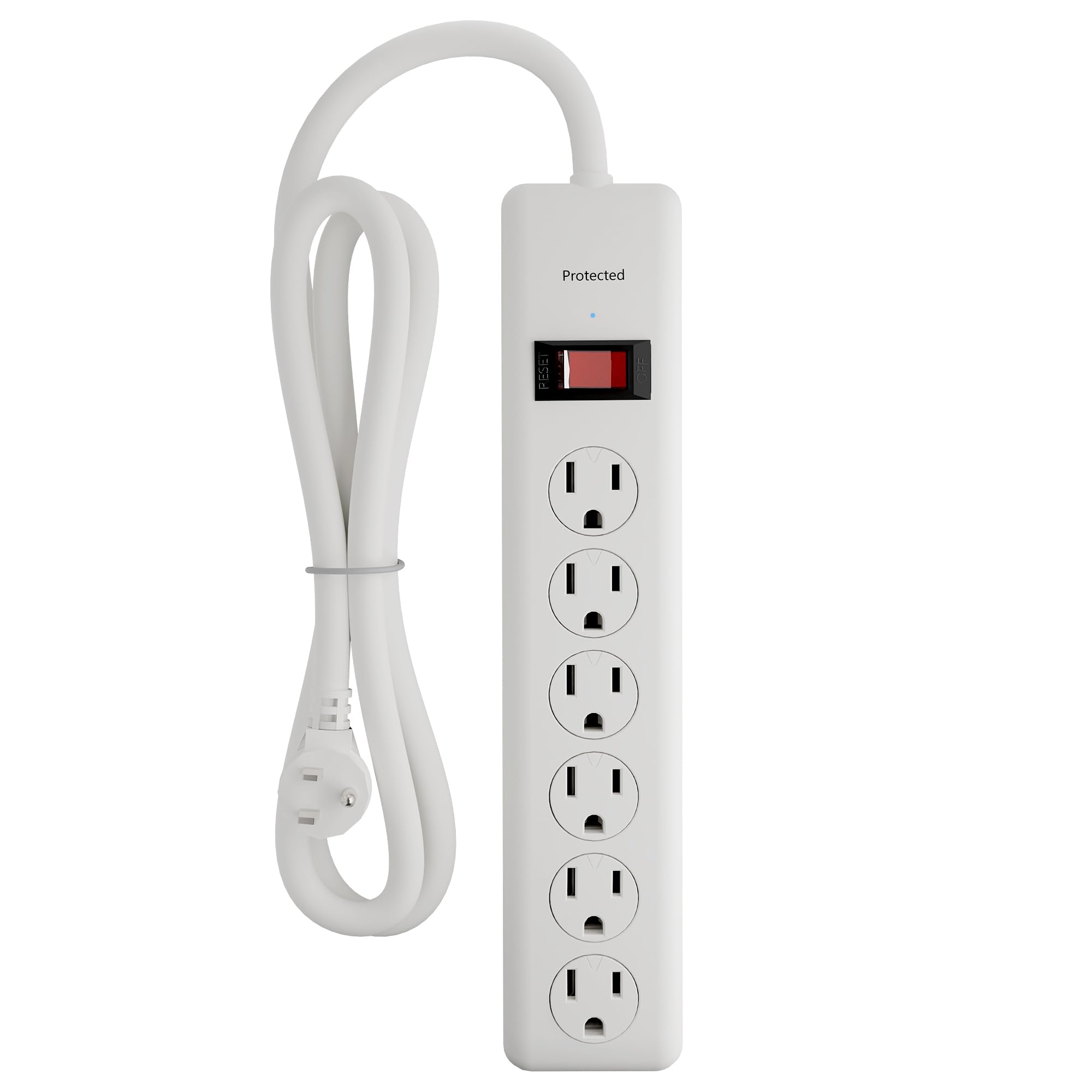 BN-LINK 6-Outlet Power Strip Surge Protector 1-Pack, 4-Foot Extension Cord, 600 Joules, Twist-to-Close Safety Covers, 90 Degree Flat Plug, Overload Protection, White