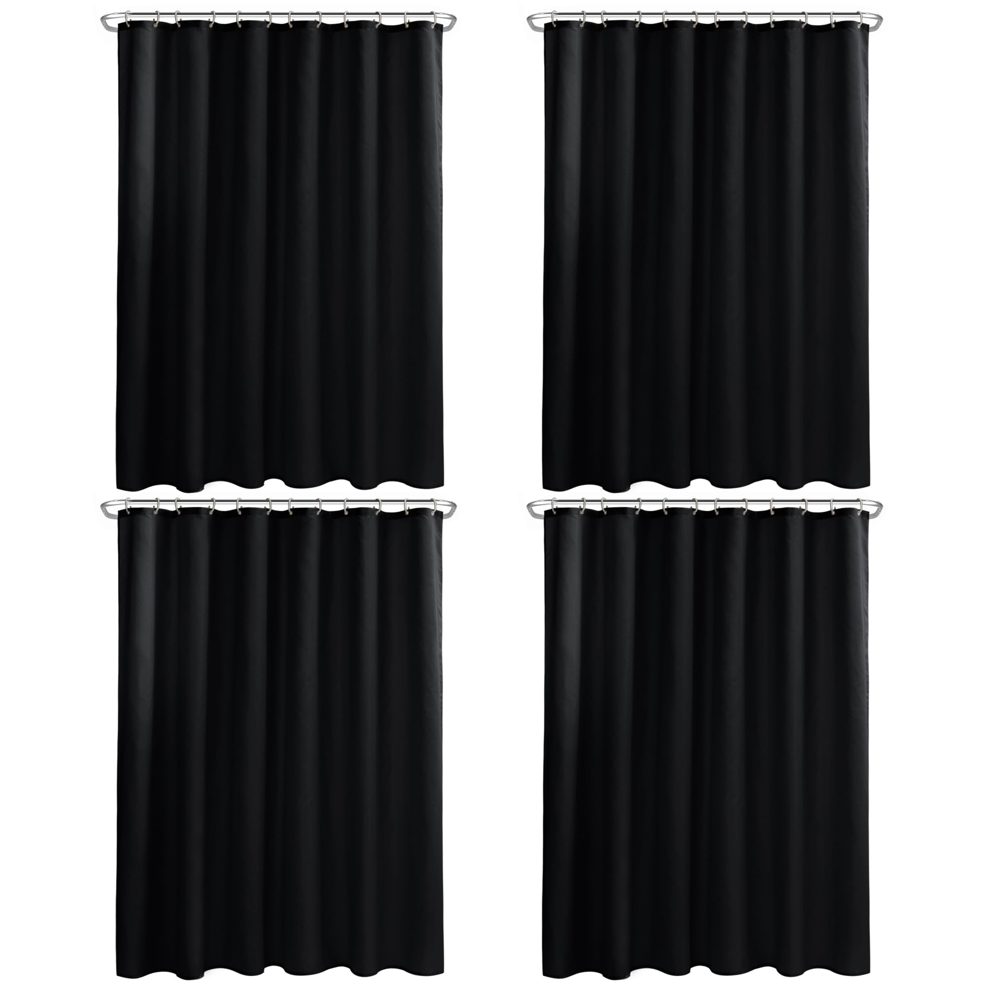 Nasitos Fabric Black Shower Curtain or Liner 4 Pack - W72 x H72 - Washable & Light-Weight Cloth Shower Liners for Bathroom, Soft Hotel Quality,