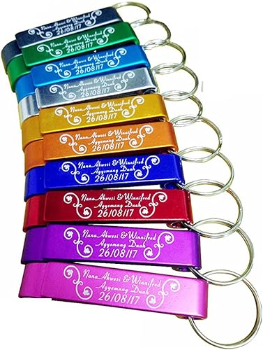 Clibeslty 100 llaveros personalizados para abridor de botellas, regalos de boda, cumpleaños, regalos de negocios, regalo de graduación de escuela