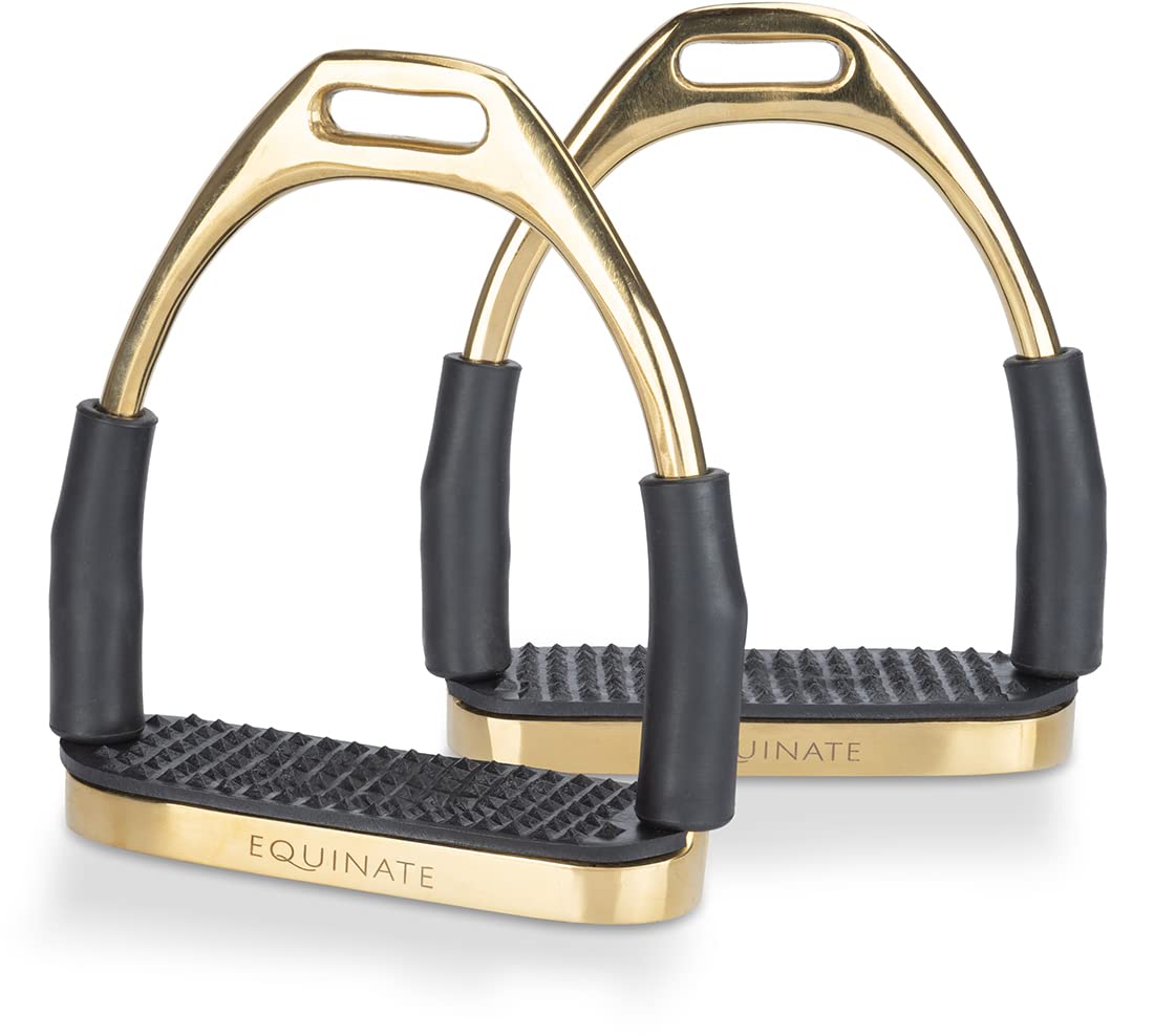 Equinate Estribos de seguridad Fremont 10 cm oro – con superficie antideslizante de goma – Estribos para adultos y niños – Alivia los tobillos – 2 unidades