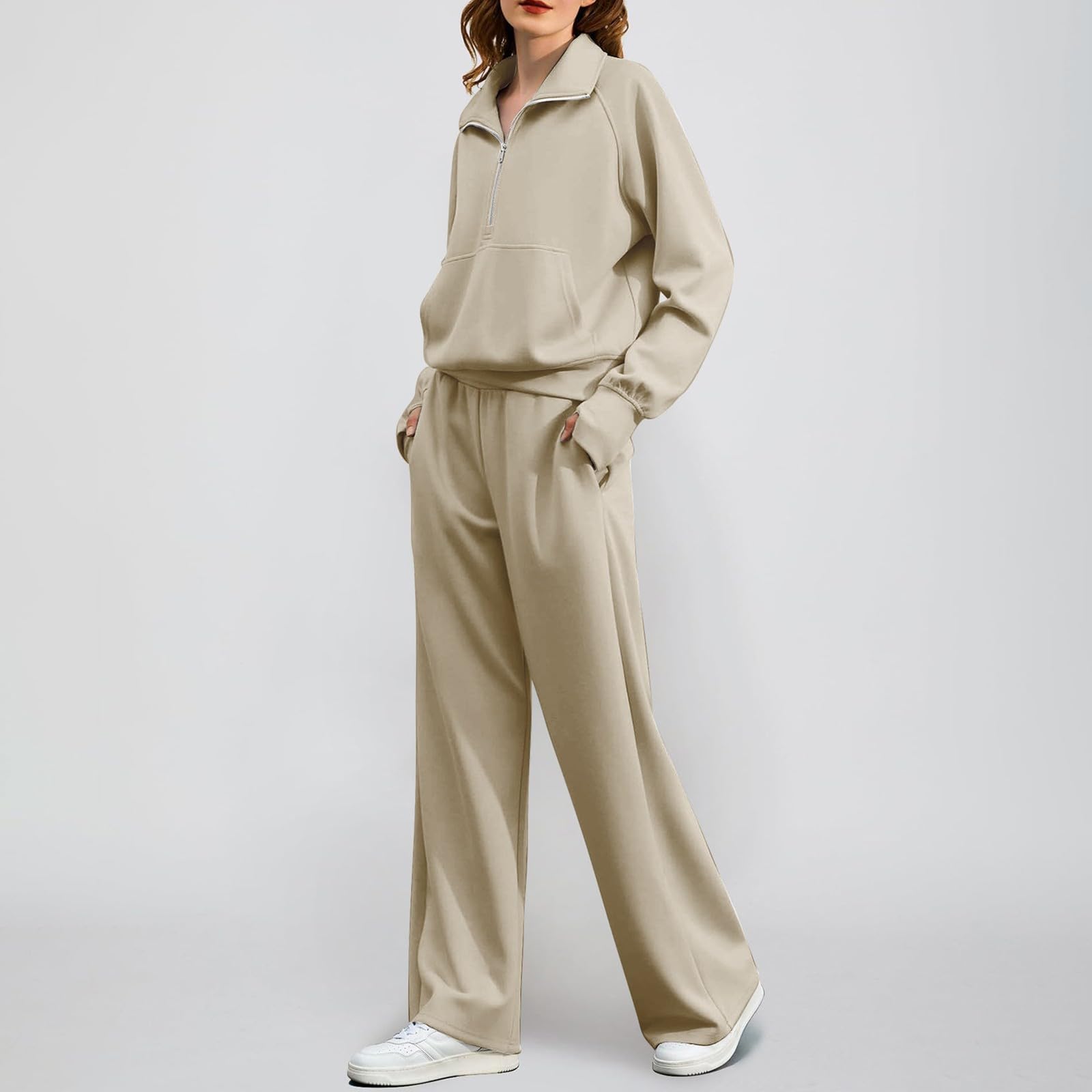 Generico Completo Tuta Donna Oversize 2 Pezzi Completo Sportivo elegante Manica Lunga Set e Pantaloni Tuta Sportiva Donna Activewear