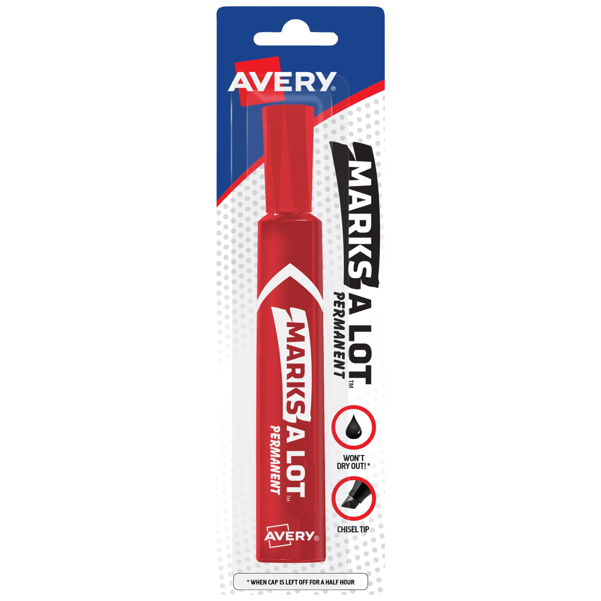Avery Marks-A-Lot Permanent Markers, Regular Desk-Style Size, Chisel Tip, Water and Wear Resistant, 1 Red Marker (17887)