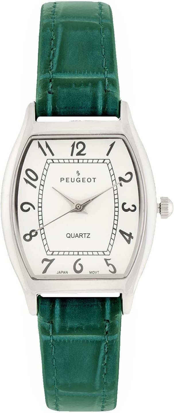 Peugeot Women Fashion Silver Cushion Shape Watch with Arabic Numerals and Genuine Leather Strap