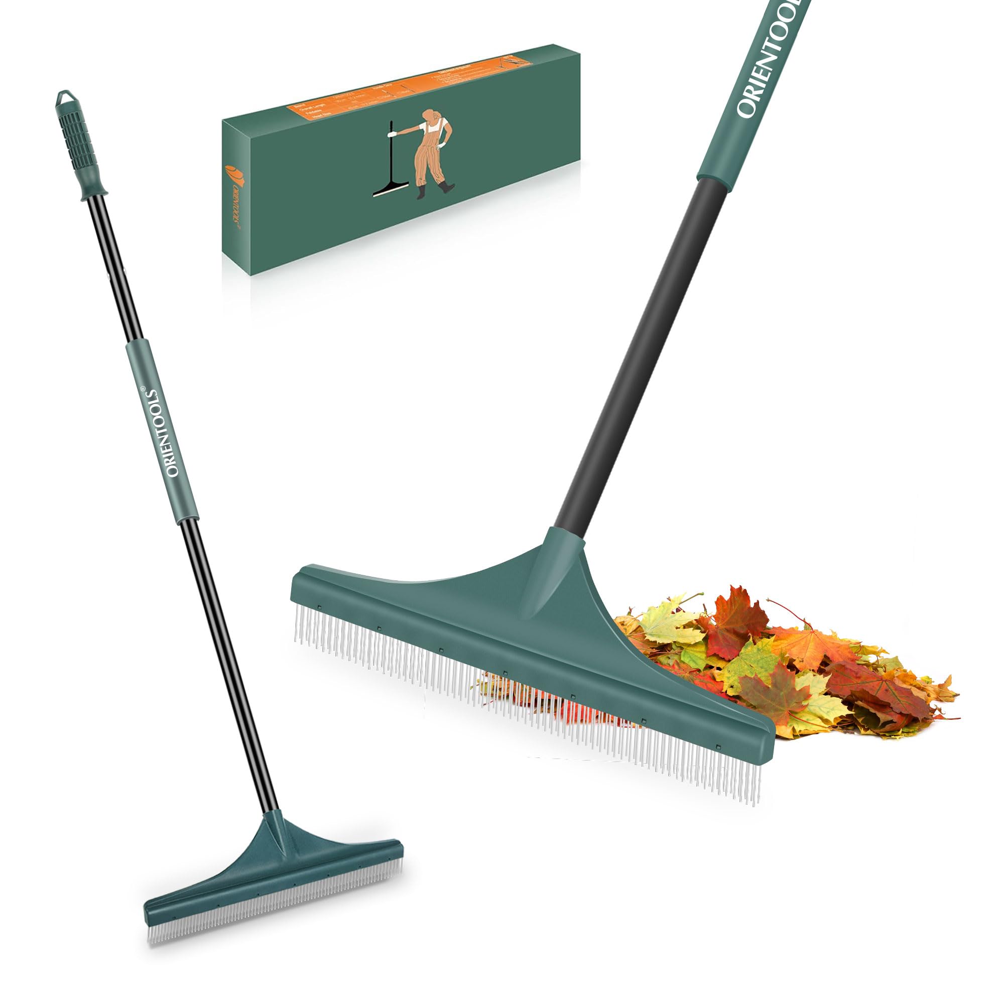 ORIENTOOLS Artificial grass brush, Turf Rake artificial Lawn Brush, Grass rake with Foldable Steel Handle, Plastic Head with PA Brush, 130 cm Carpet Rake Pet Hair Remove (Black Handle) (CPS-004-BLA)