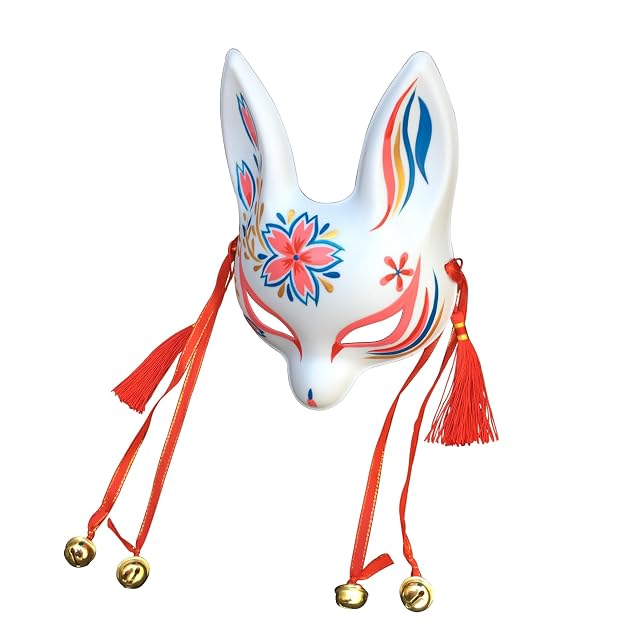 YangYong Máscara de Conejo Kitsune Pequeño, máscara tradicional japonesa de cosplay de zorro de conejo Kabuki