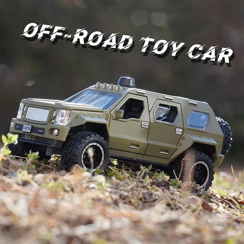 Image of Kids Model 1:24 Pattong Die Cast Metal Car Pull Back Action Opening Doors with Realistic Engine Sound Lights Toy Car Gift for Boys - Yellow