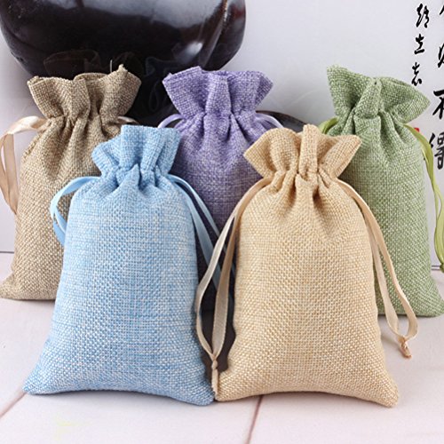 Preisvergleich Produktbild WINOMO Tunnelzug Taschen Garten natürlichen Leinen Beutel für Gefälligkeiten Parteien Crafting 5pcs