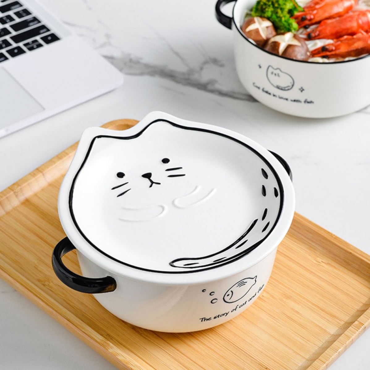 SECFOU Tazón de Ramen Cerámico 1 Juego 800ml Apto para Microondas | Resistente al Calor Desgaste, Uso en Lavavajillas, para Fideos Instantáneos y Sopa