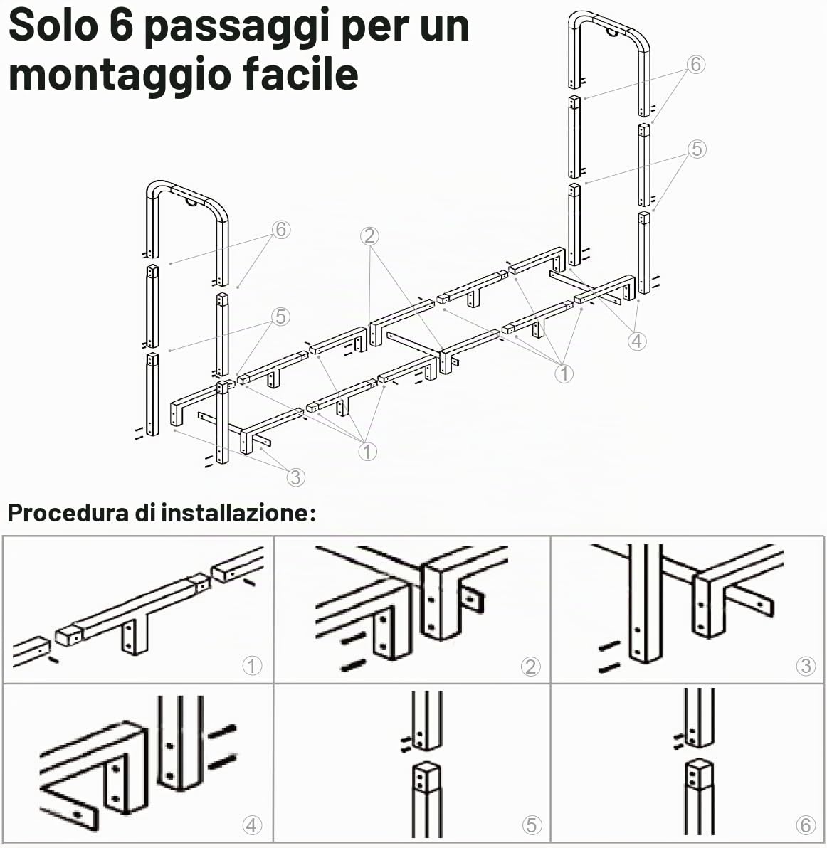 Portalegna da ardere per esterni, 2,4 m, resistente, per camini interni, in metallo e legno, nero opaco