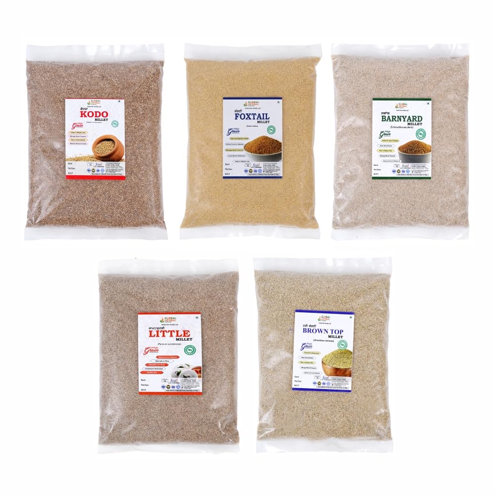 Global Herbal Farms Millet (1 Kg each) | Unpolished Whole Grain | Gluten Free Vegan Natural Cereal (Combo of Kodo, Foxtaill, Barnyard, Little And Browntop)-image-44