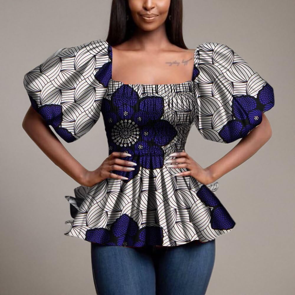 BAZINRICHE African Women Shirt Ankara Print Half Sleeve T Shirts Top Dashiki Causal Party - Image 2