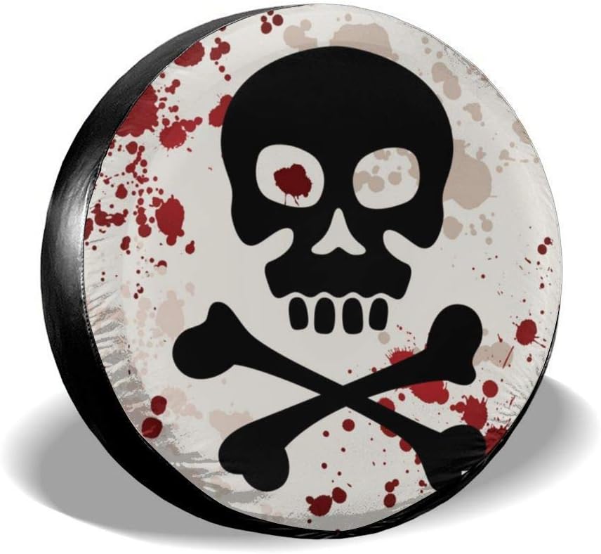 Kejbr Spare Tire Cover Skull with Crossbones Tire Cover Waterproof Dust-Proof Spare Wheel Cover Universal Fit for Jeep Car Trailer RV SUV Truck Camper Van 14 15 16 17 Inch
