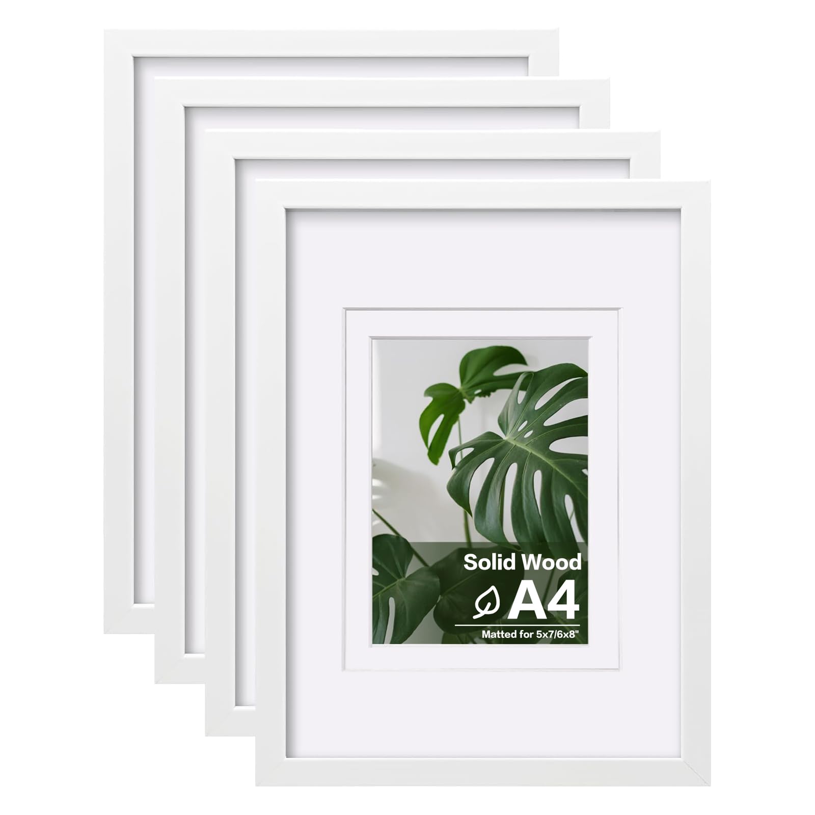 Cadre photo A4 Egofine en bois massif blanc et plexiglas haute transparence
