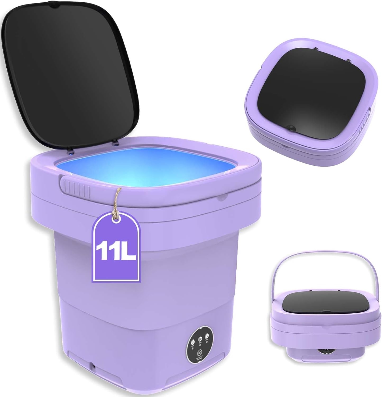 Portable Washing Machine, 11L Foldable Small Washer with Dryer for Baby Clothes, Collapsible Mini Washing Machine with Laundry for Underwears, Baby Clothes, Socks, Pet Garments, Small Items, Purple
