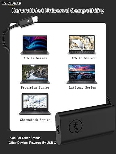 Miniatura 3 de TSKYBEAR 130W compatible con cargador USB C para laptop Dell 130W, compatible con Dell XPS 17 15 2 en 1 9575 9700 9500 9510 Precisión 3580 5550 5530