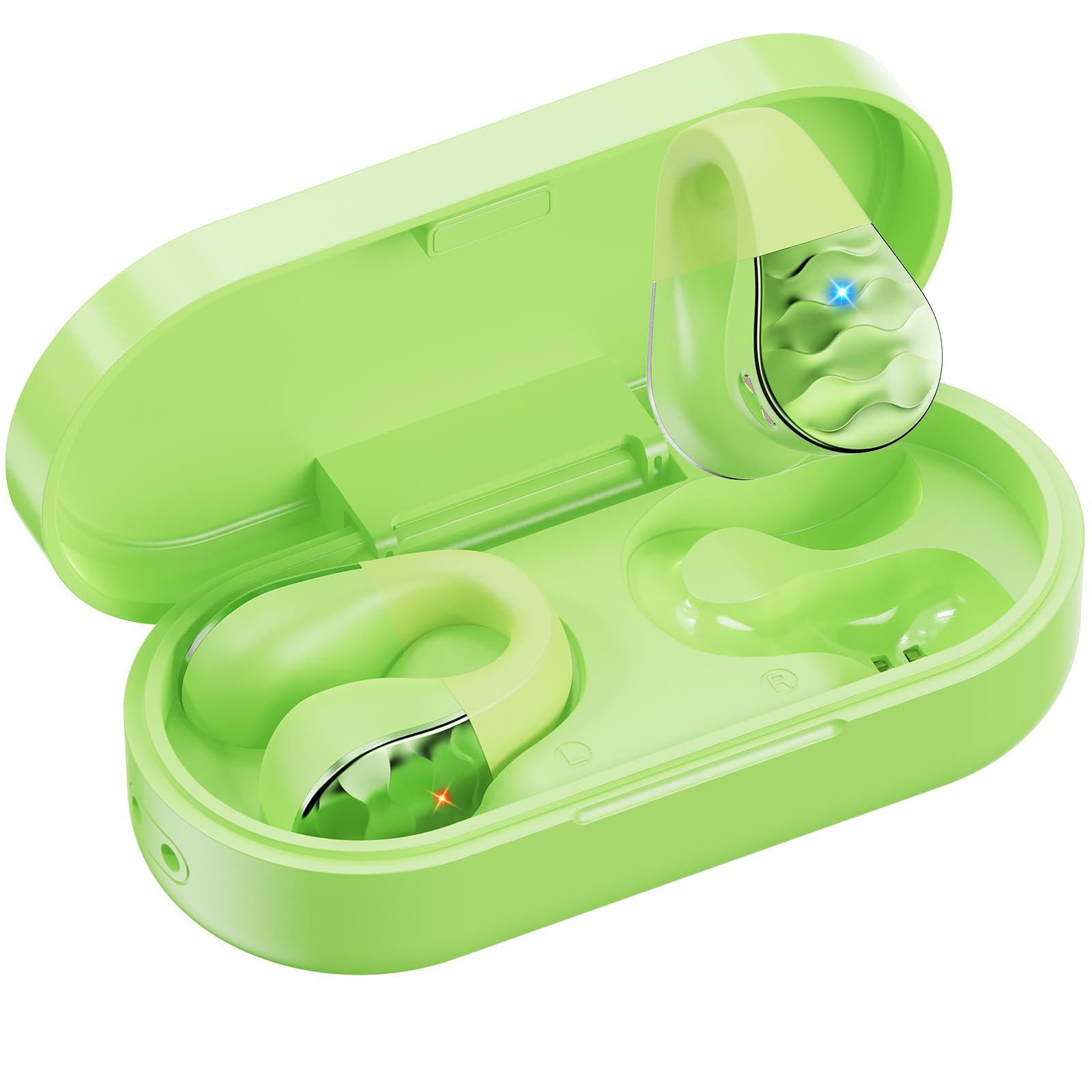 aigoOpen Ear Earbuds, Wireless Bluetooth Earphone, Clip on Headphones, Over The Ear Earbuds for Fitness Running Gym Workouts, Built-in Mic, Wireless Charging, Volt Yellow Headset