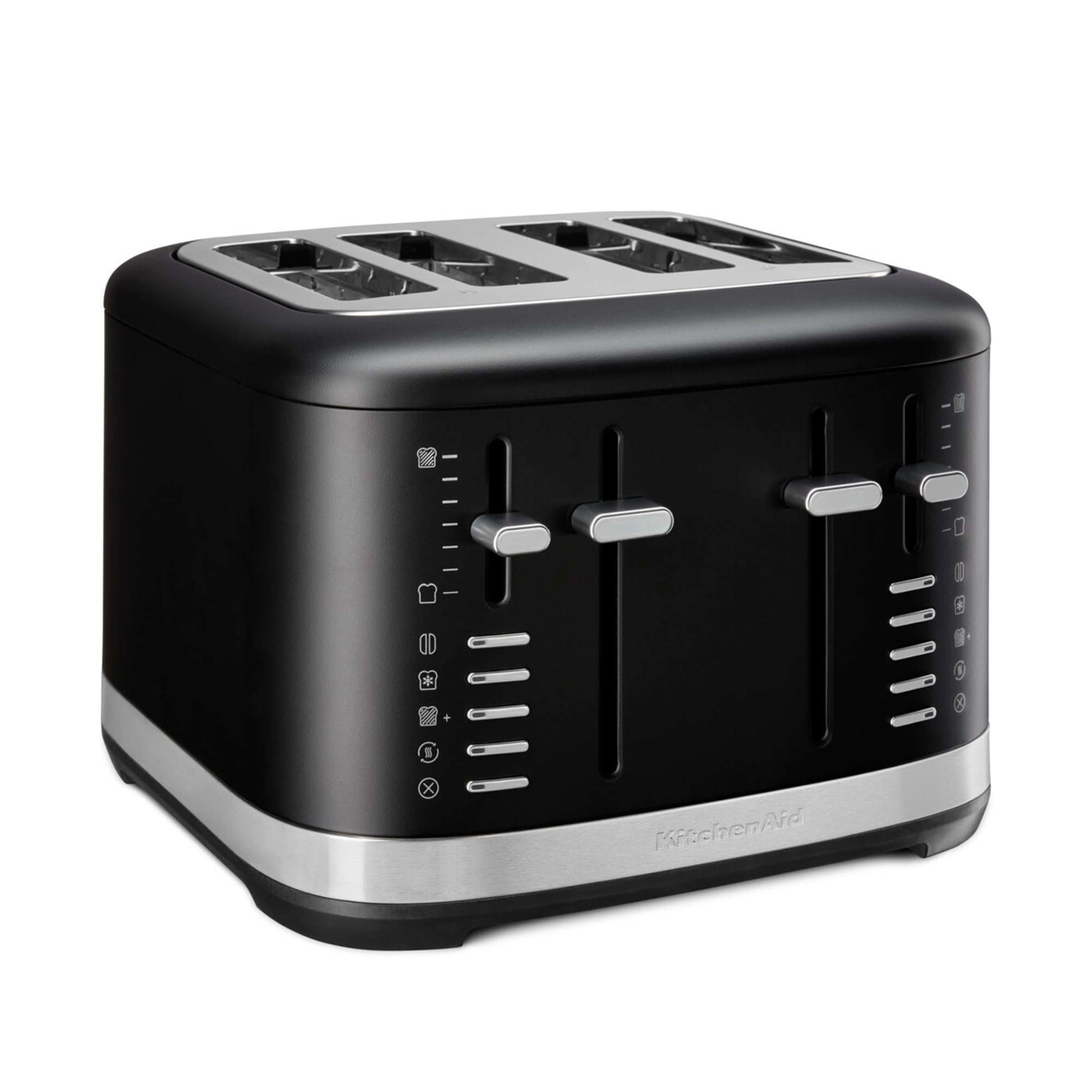 KitchenAid Tostadora 4 Rebanadas, Ranuras Extra Anchas, Controles Duales Independientes, 7 Niveles de Tostado, Funciones Bagel, Descongelar, Recalentar y Más Tiempo, Palanca Alta, Negro Mate