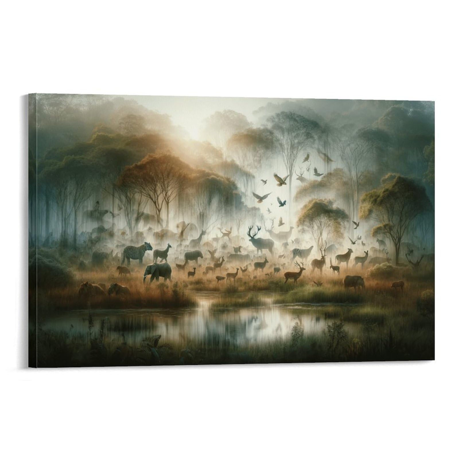 Tjlrouvnk Frame-Style-3 Jungle Animals Wall Decor Animal World Oil Paintings Canvas Prints Decorations Reproduction Modern Giclee Artwork For Home Office 12X18inch(30X45cm)
