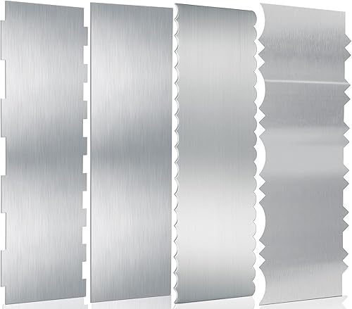 Rascador de pasteles de acero inoxidable, raspador grande de 9 pulgadas para tartas, contorno de doble cara con borde estampado, herramienta de