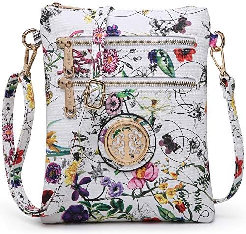 Dasein Women Small Crossbody Bag Lightweight Shoulder Purses Multi Zipper Pockets Phone Purse Handbag (white flower)