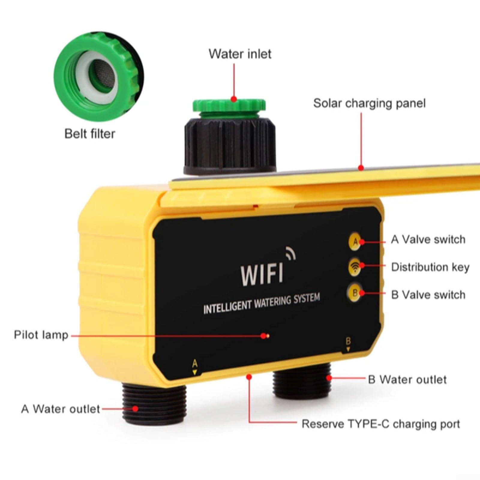 Timer di irrigazione solare WiFi Smart Garden Controller di irrigazione solare WiFi Timer di irrigazione solare con 12 uscite per controllo intelligente APP e gestione automatica dell'irrigazione (2