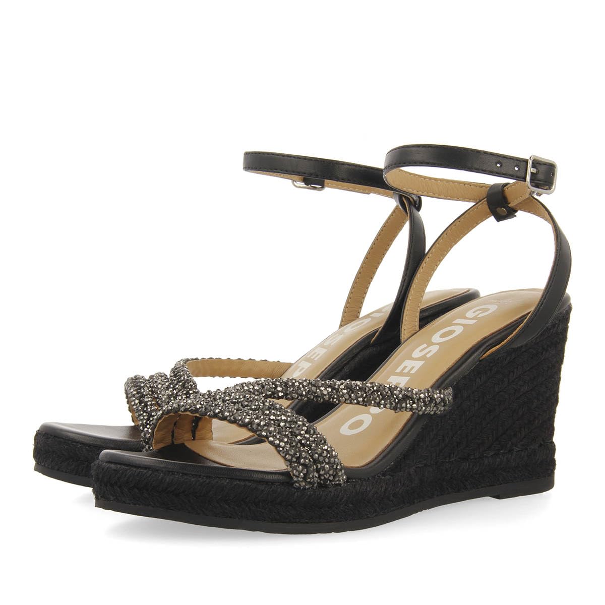 GIOSEPPO MENFI, Women's Espadrilles Wedge Sandals, Black, 41 EU, Black/White, 8.5 UK