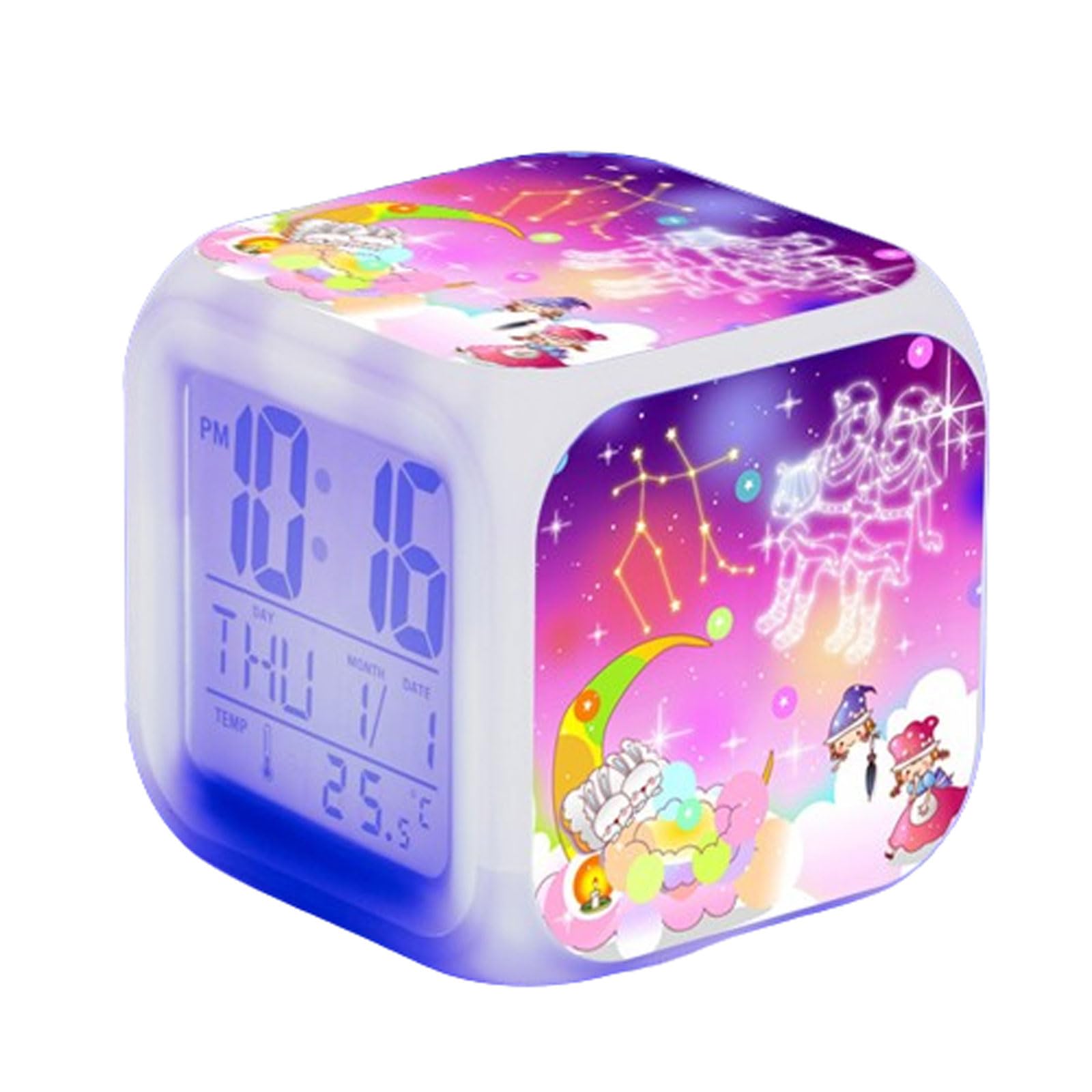 Réveil LED Avec Affichage Date/température - Veilleuse 7 Couleurs Changeantes, Design Rond - Pile AAA - Pour Chevet, Bureau