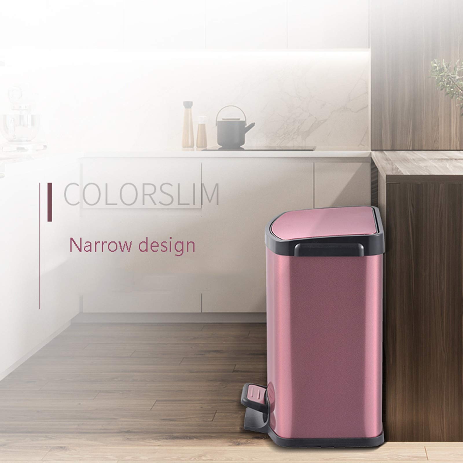 Papelera De Interior Moderna Y Sencilla De Acero Inoxidable, con Pedal, Plegable Y Creativa, Color Oro Rosa, 7 L.