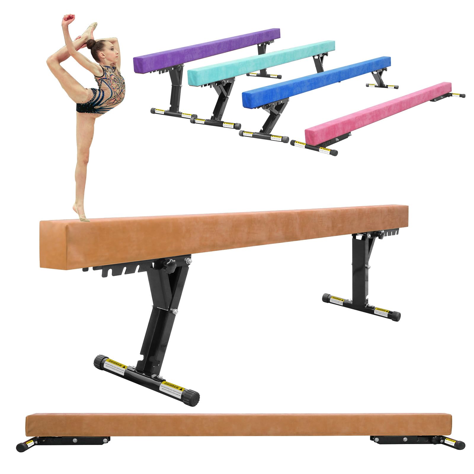 Poutre Gymnastique Enfant 244cm avec 5 Hauteurs Réglables, Niveau Haut et Bas, Poutre d'entraînement Gymnastique Equipement de Gymnastique pour Débutants et Gymnastes Professionnels avec Jambe