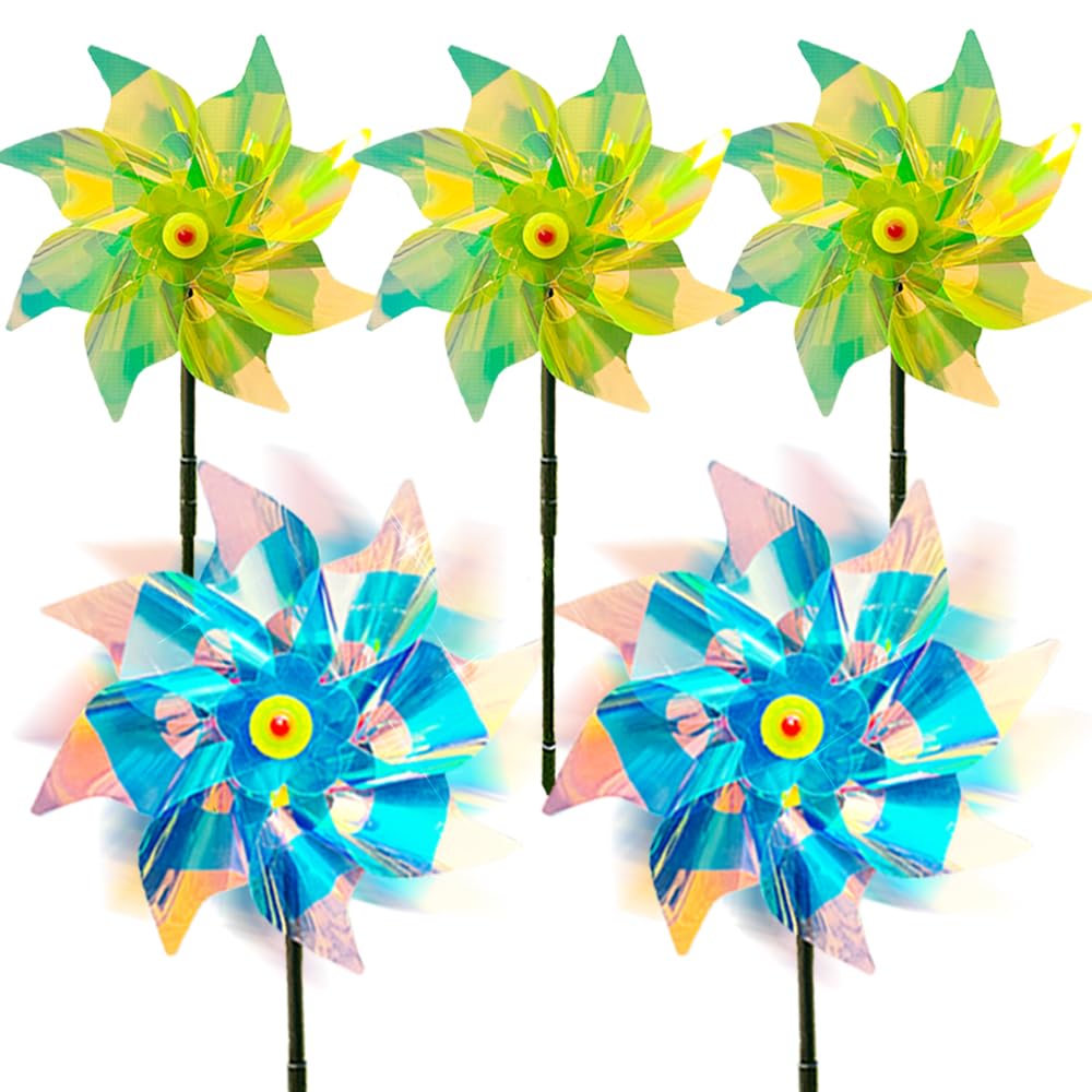 Bird Repellent Reflective Windmill,Sparkly Foil Windmills Reflective Birds Deterrent,Scare and frighten Birds,pigeons deterrent (C-5pcs)
