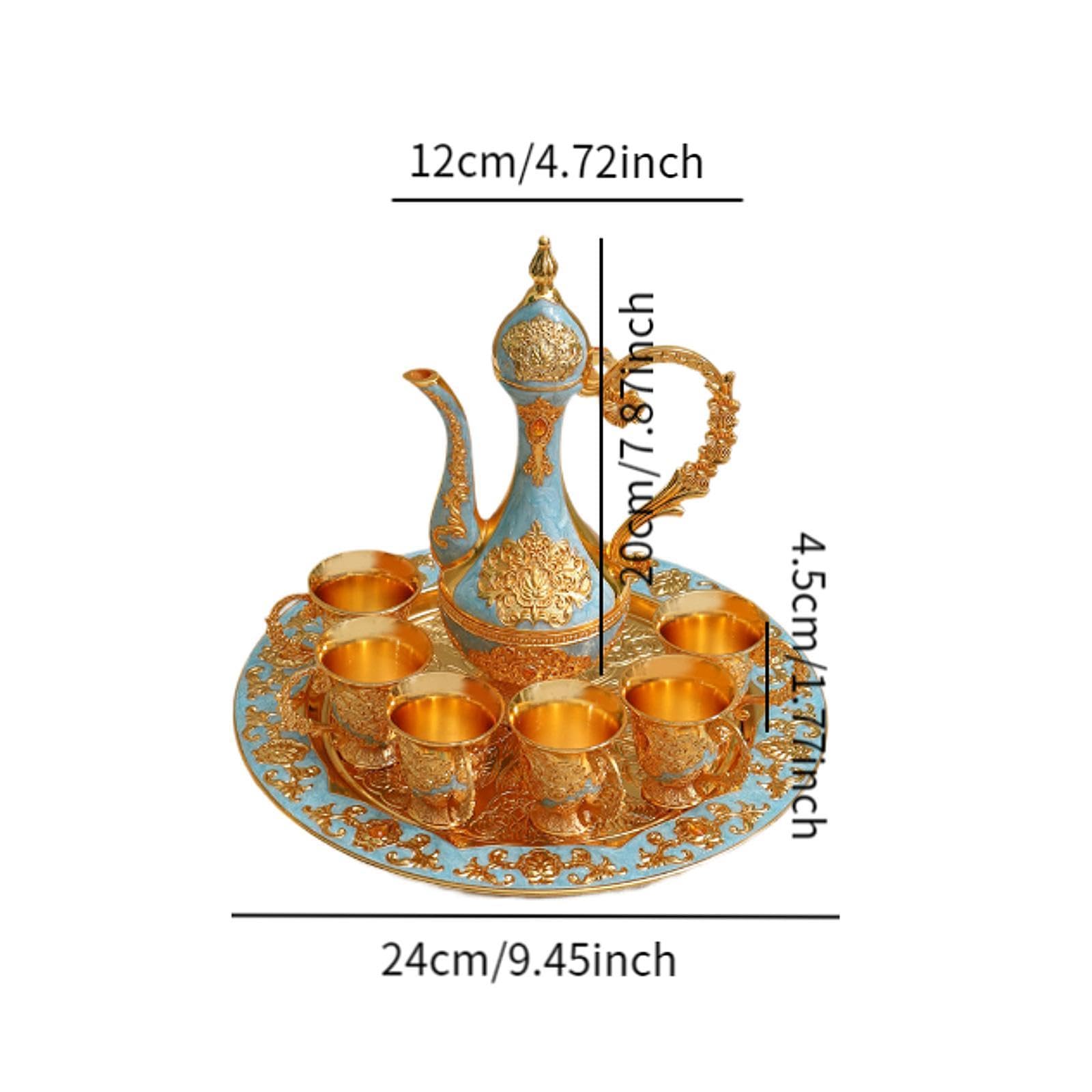 Yajuyi Service à Thé Turc, Comprenant Une Théière, Un Plateau à Café et Six Tasses. Idéal comme Cadeau pour Un Anniversaire, Un Mariage Ou Toute Autre Occasi, Bleu Clair