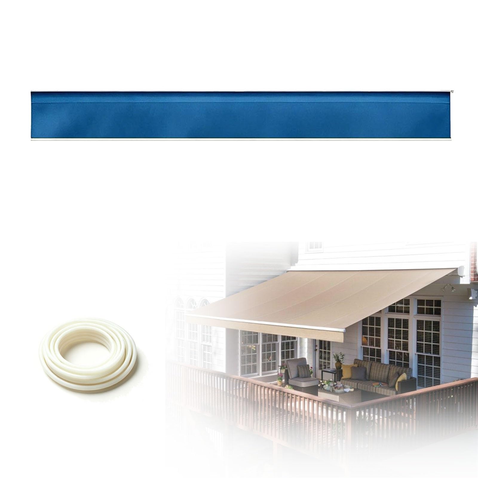 Straight Edge Awning Valance Replacement, H30cm Awning Border Fabric, Waterproof UV Resistant Polyester Valance for Patio Balcony Terrace Garden RV, Easy Installation(Blue,B330cmxH30cm)