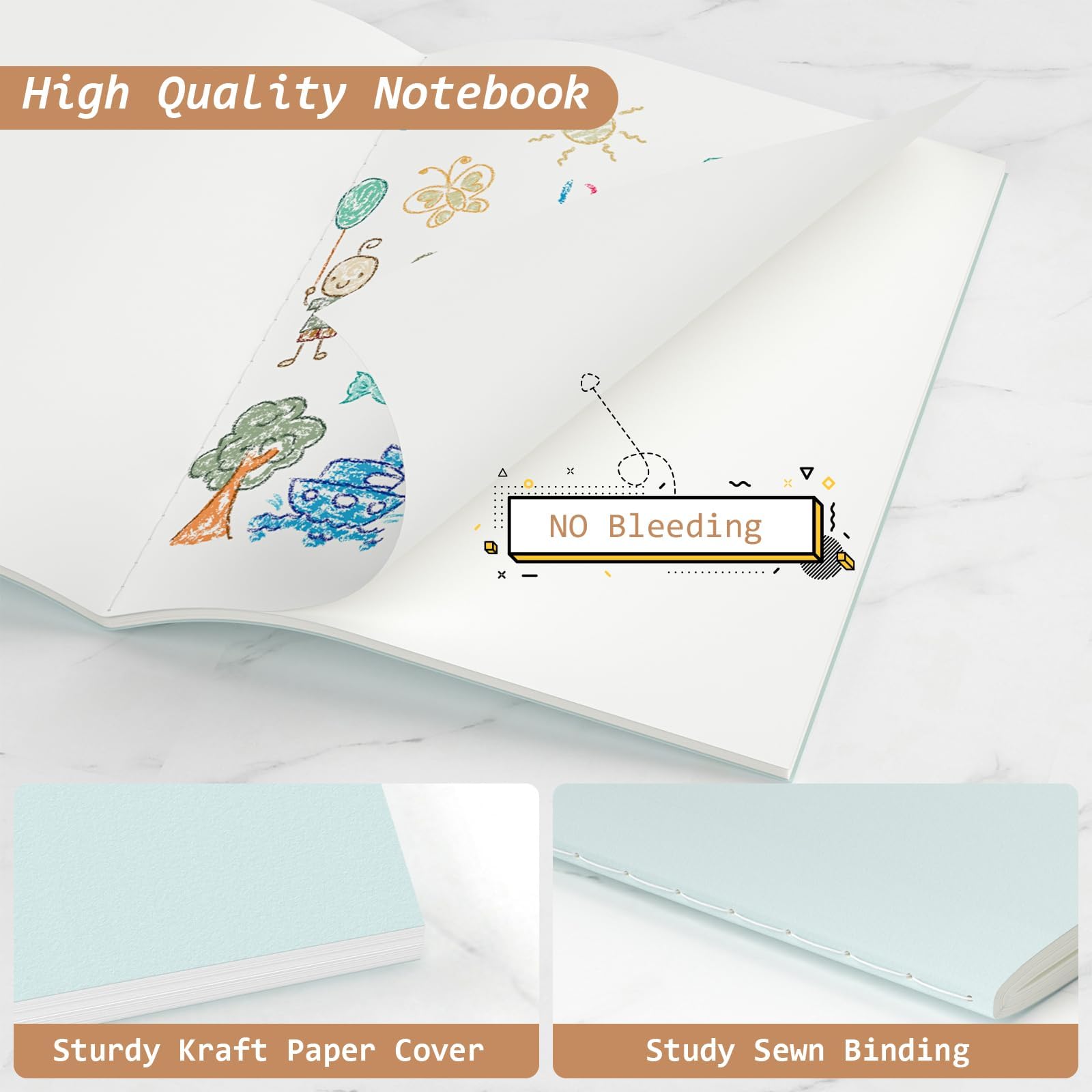 Oucaru Cuadernos de diario, tamaño A5, cuaderno de bocetos en blanco, paquete de 16 cuadernos pequeños de papel kraft a granel de 8.3 x 5.5 pulgadas, cuaderno de dibujo de 16 colores, tapa suave,