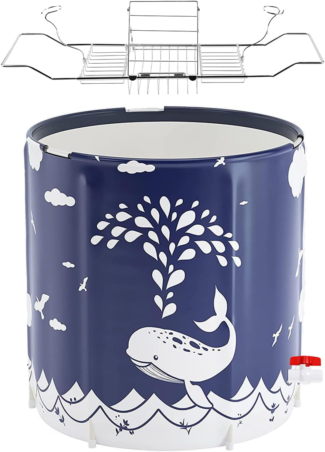 BESTHLS Folding Portable Bathtub & Bathtub Tray Caddy for Adult Luxury Bath Shower Stall (Whale)