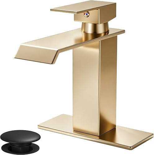 Bathroom Faucet, Matte Gold Bathroom Faucet 3-or-1 Hole, Single Handle Brushed Bathroom Sink Faucet, Stainless Steel, Lead-Free, Pop Up Drain, Deck Plate, Supply Lines, Easy Install for RV&Outdoor - 70% off
