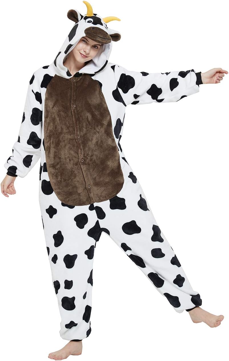 Cow Onesie Unisex Adult Animal Costume Women Pajamas Plush One Piece Cosplay Halloween Christmas - Image 4