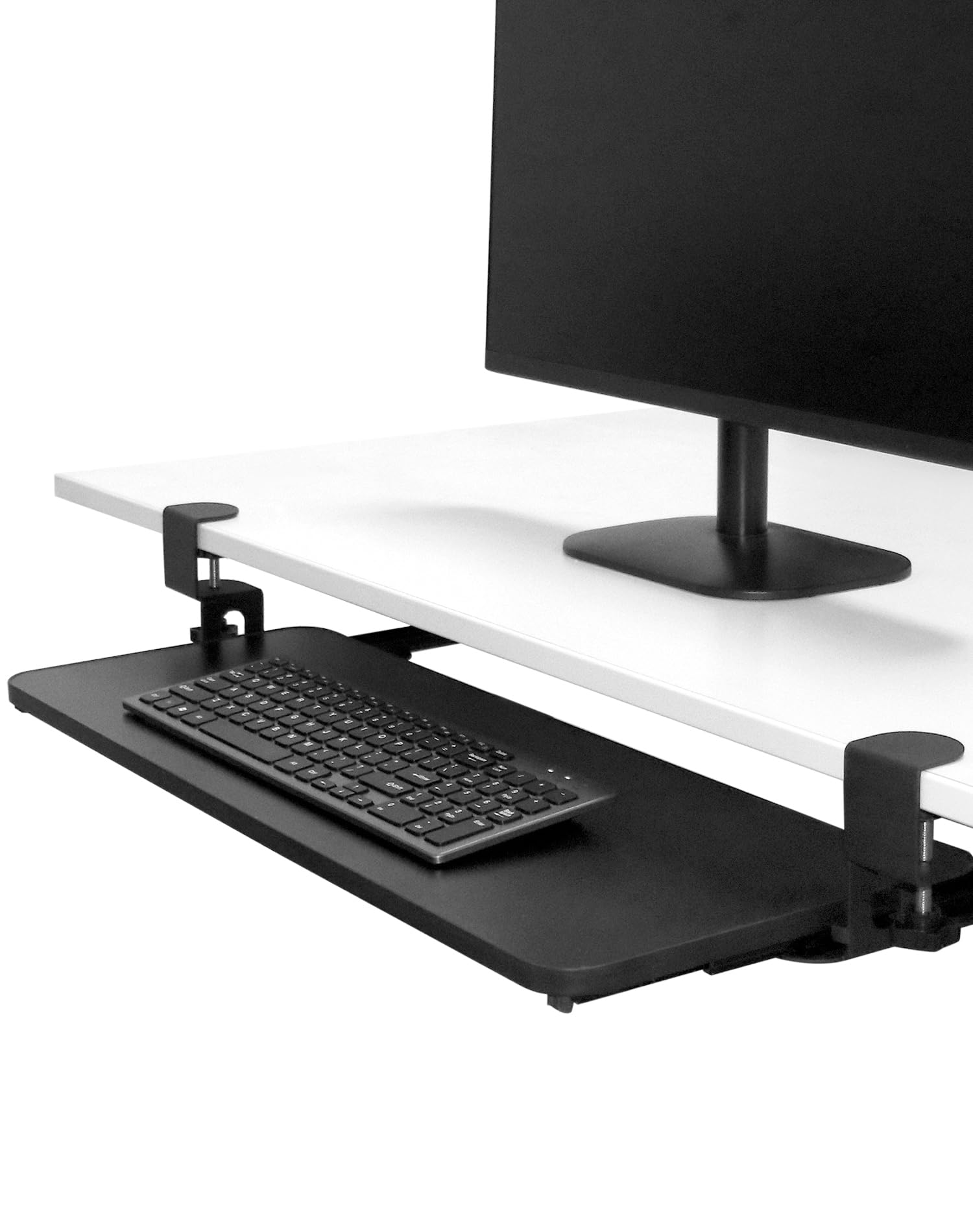 QWORK® Soporte Teclado Ordenador, Bandeja Deslizante para Teclado Debajo del Escritorio, con Abrazadera en C, Peso de Soporte 20 kg