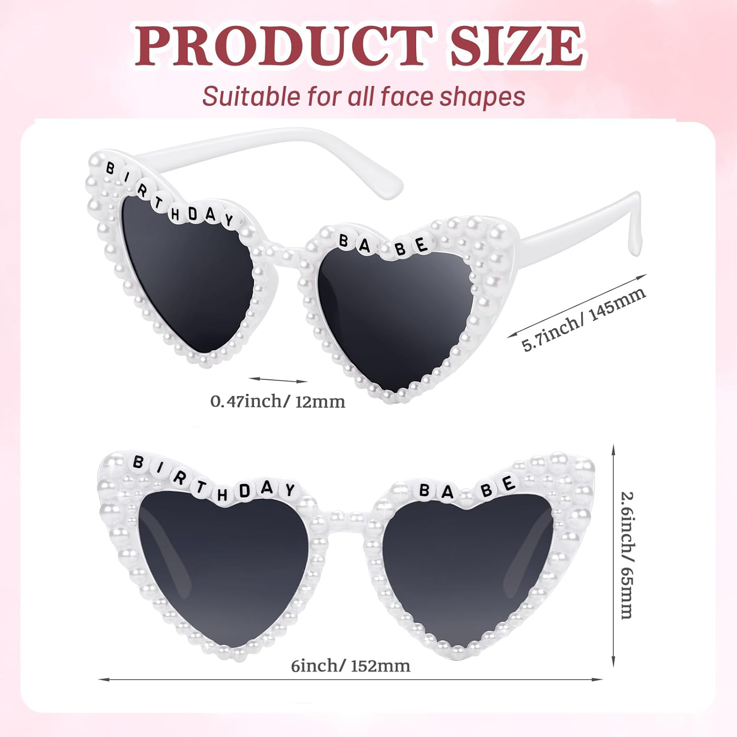 WantGor Birthday Glasses, Heart Sunglasses Birthday Babe Party Gift Accessories Favors for Women - Image 5