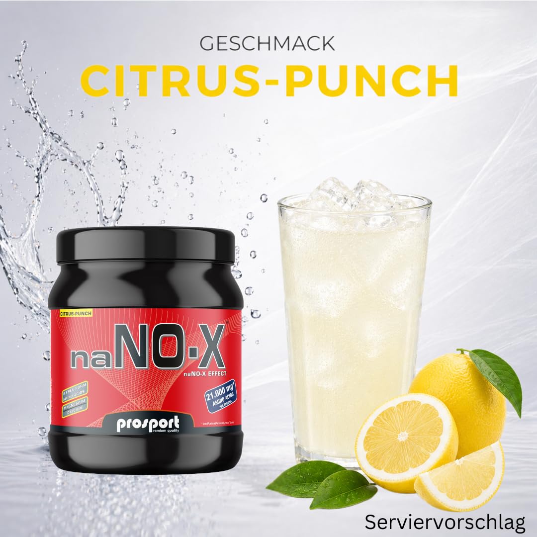 Prosport naNO-X Pre Workout Booster Citrus Punch – 908g Trainingsbooster mit Koffein, Aminosäuren, BCAA & Beta-Alanin