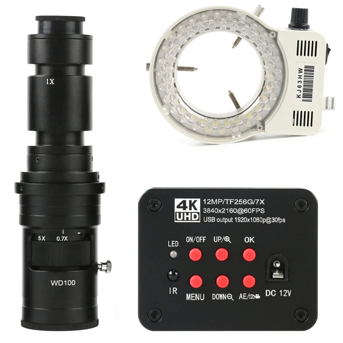 Microscope 12MP 4K 1080P USB Industrial TF Video Video Microscope Camera, 180X 300X 200X 500X Mount Lens(LED with 500x)