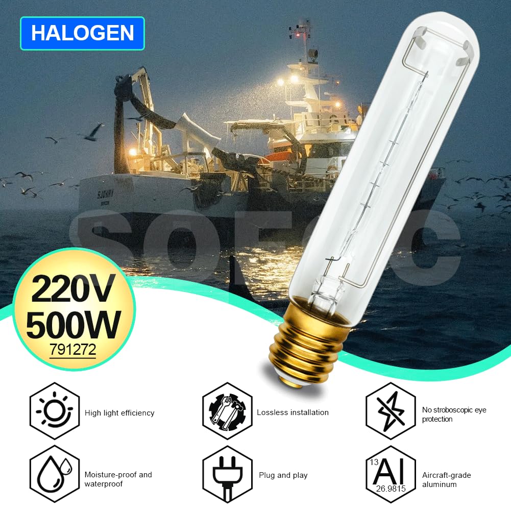 SOFOPC 500W 791272 Röhrenförmige Halogenlampe T47 E39/E40 Sockel 10000LM Warmweiß Suchscheinwerfer für Marine, Lagerhalle, Garage, Platz 220V 1 Stück