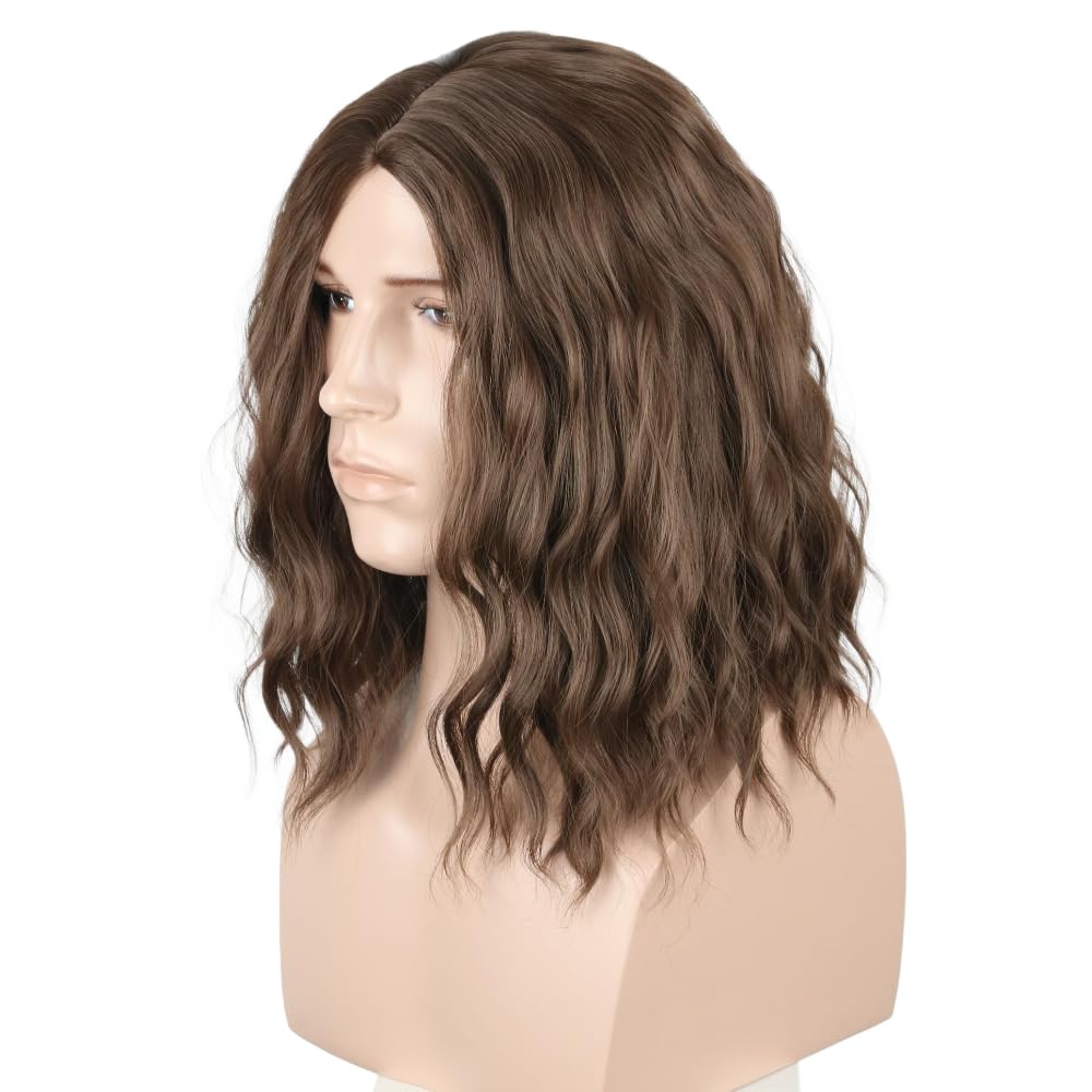 Men's Brown Wig Wavy Mid Length Hair Halloween Cosplay Costume Wig - Image 3